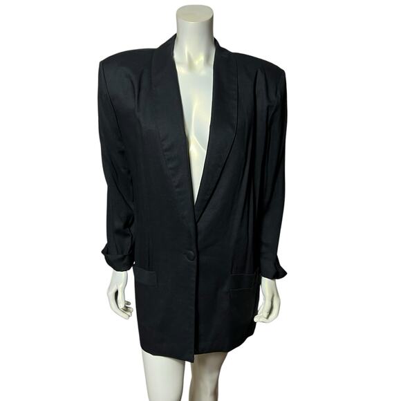 Vintage Christy Girl NY Black Oversized Linen Blend Blazer Size 14 Relaxed Fit - Picture 1 of 11